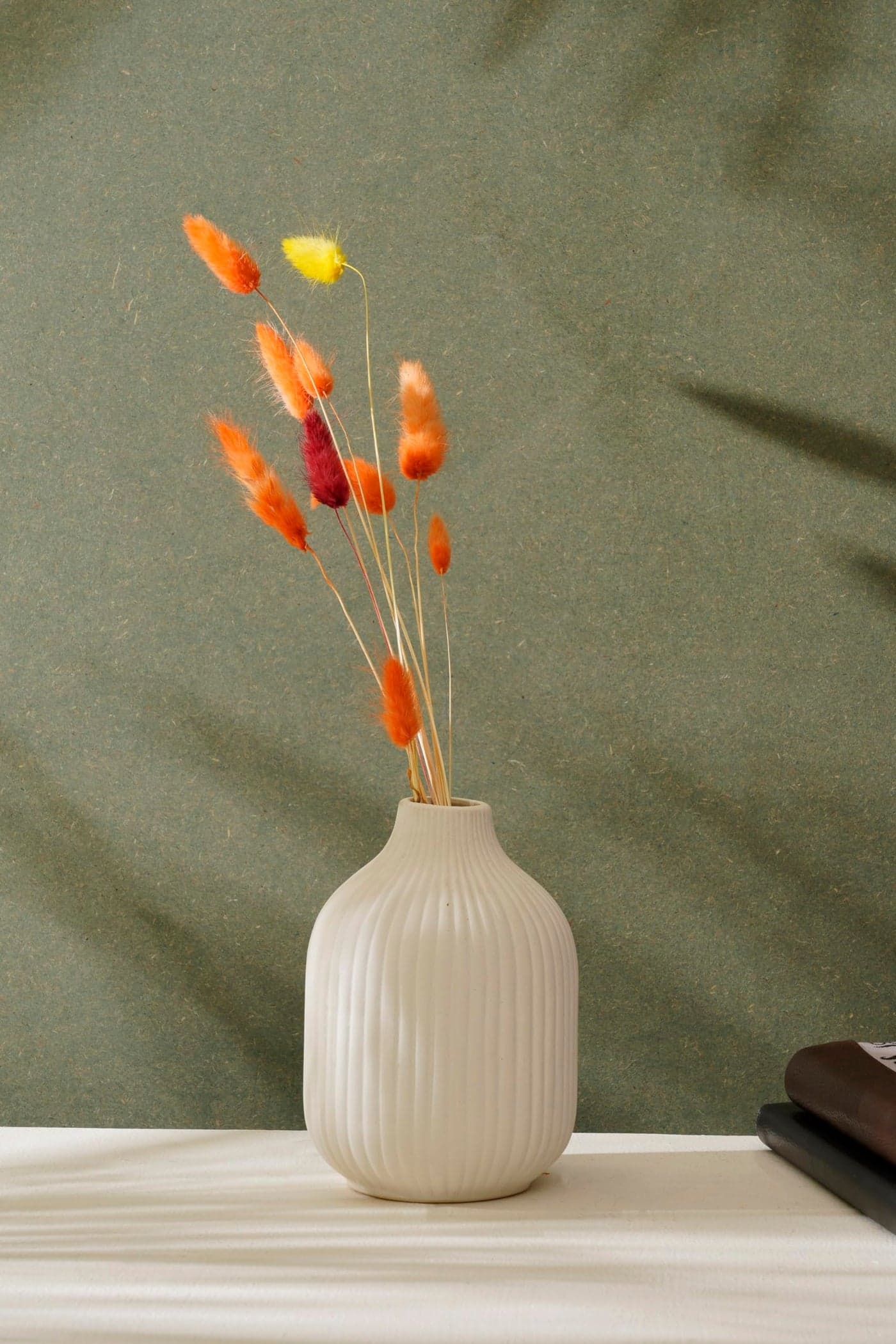PUREZENTO Ivory Textured Rounded Bottle Shaped Ceramic Vase 6.5 Inch – Pack of 1 | Decorative Ceramic Vase for Home Decor, Living Room, Office | Vases for Dried Flowers & Pampas Grass