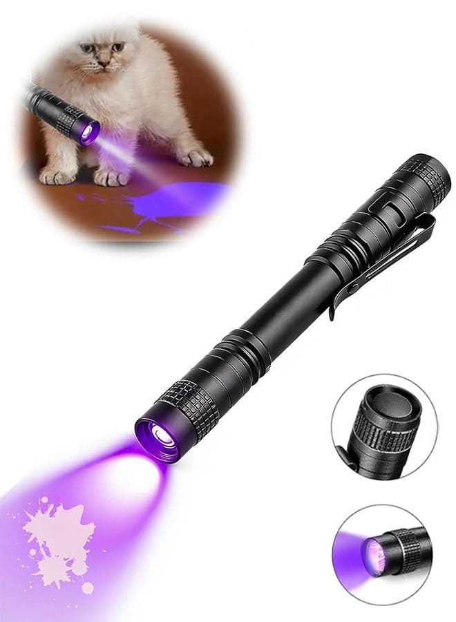 UV Flashlight Torch, LED Mini Super Small Pen Light with Pocket Clip, Black Light Detector Powered by 2 AAA Batteries, Batteries Not Included, for Pet Urine and Invisible Stain Detection