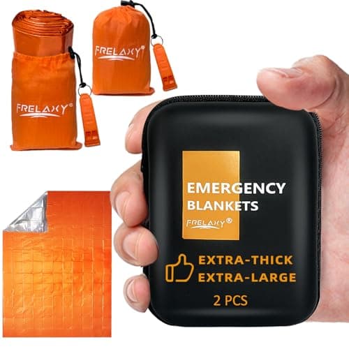 Frelaxy Emergency Blanket 2-Pack, Extra-Thick Extra-Large Space Blankets with Whistles, Storage Pouchs, and EVA case
