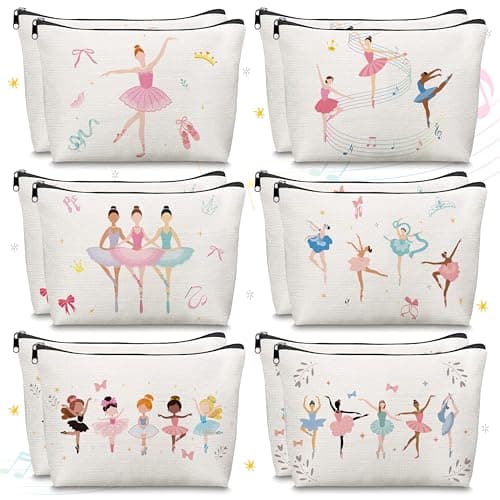 Y1tvei Ballerina Canvas Makeup Bags Cute Ballet Dancing Girls Watercolor Cosmetic Bag Gift for Ballet Lover Small Portable Travel Toiletry Zipper Canvas Pouch for Holiday Birthday Dance Stuff 12Pcs