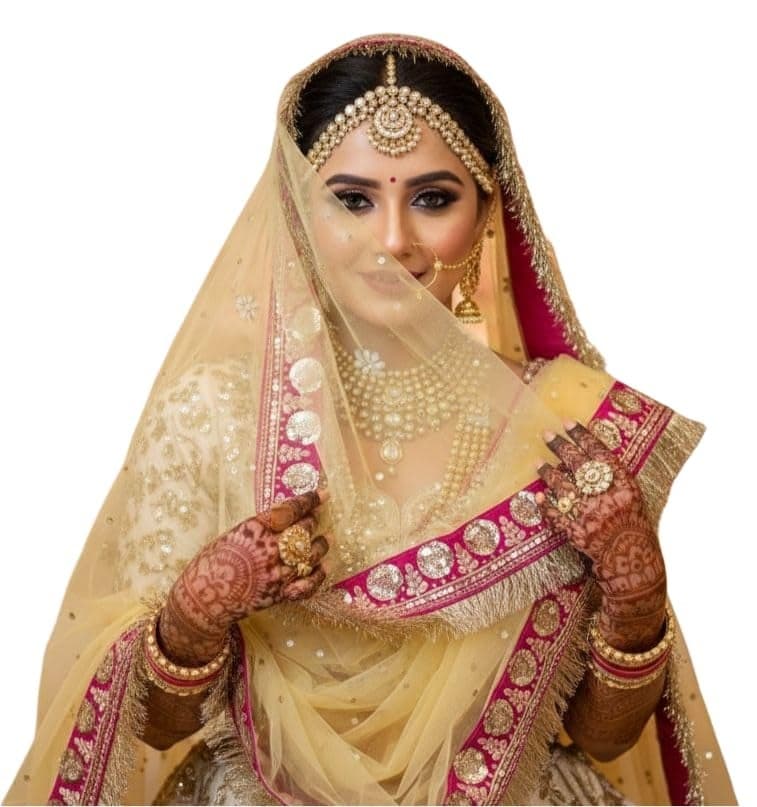 Navti Creations Wedding Bridal Net Dupatta With New Multicolored Embroidery Border With Kiran Frill (Stone work, 2.25m) (Golden-Pink, 2.25m)