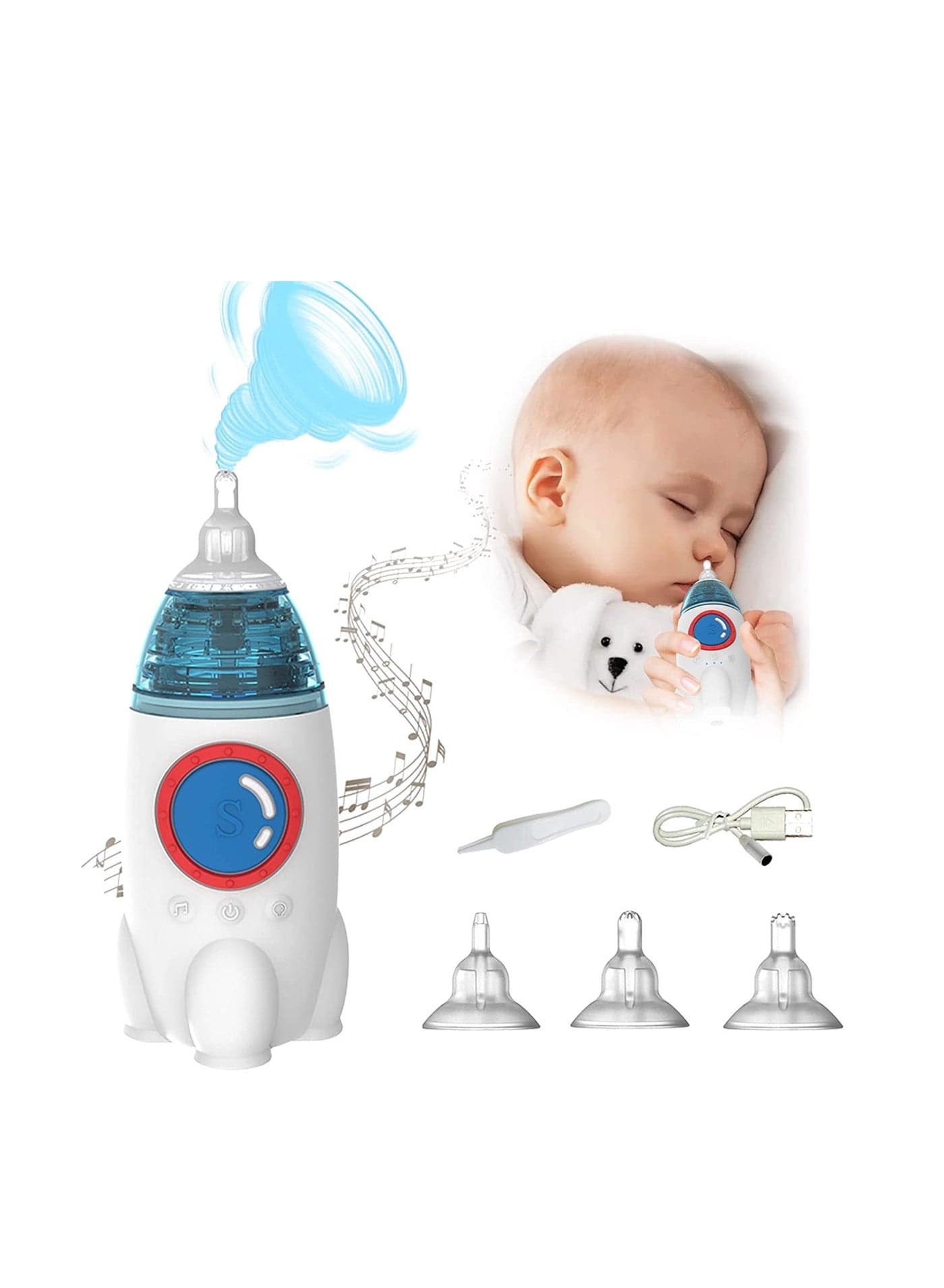 Waterproof Baby Nasal Aspirator, Prevent Backflow Soft Silicone USB Rechargeable Baby Electric Baby Nose Sucker 3 Suction Levels Adjustable, Baby Nose Cleaner for Home Use