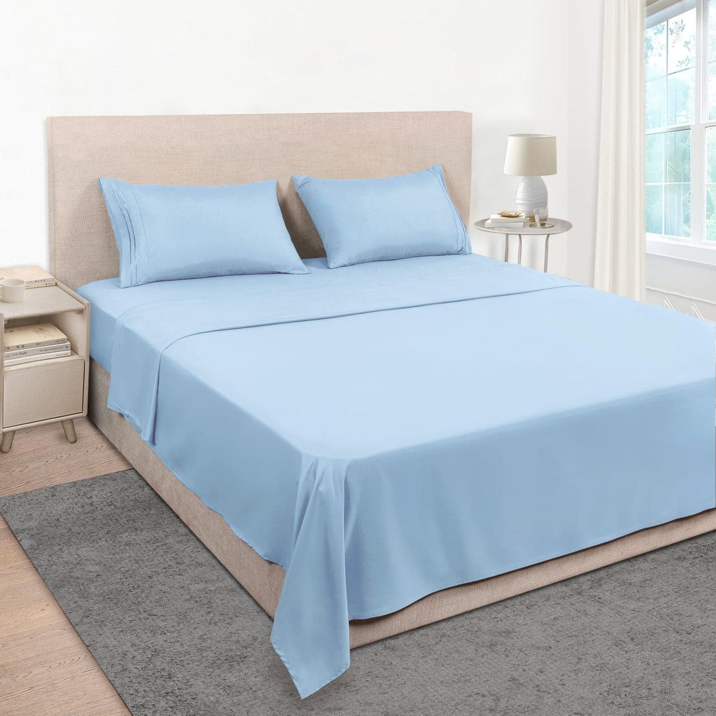 Mejoroom Queen Sheet Set Hotel Luxury 1800 Sheets Pillowcase Sets Extra Soft Bed Sheets Deep Pocket Fitted Sheet Breathable Wrinkle Fade Resistant 4 Piece QueenLight Blue