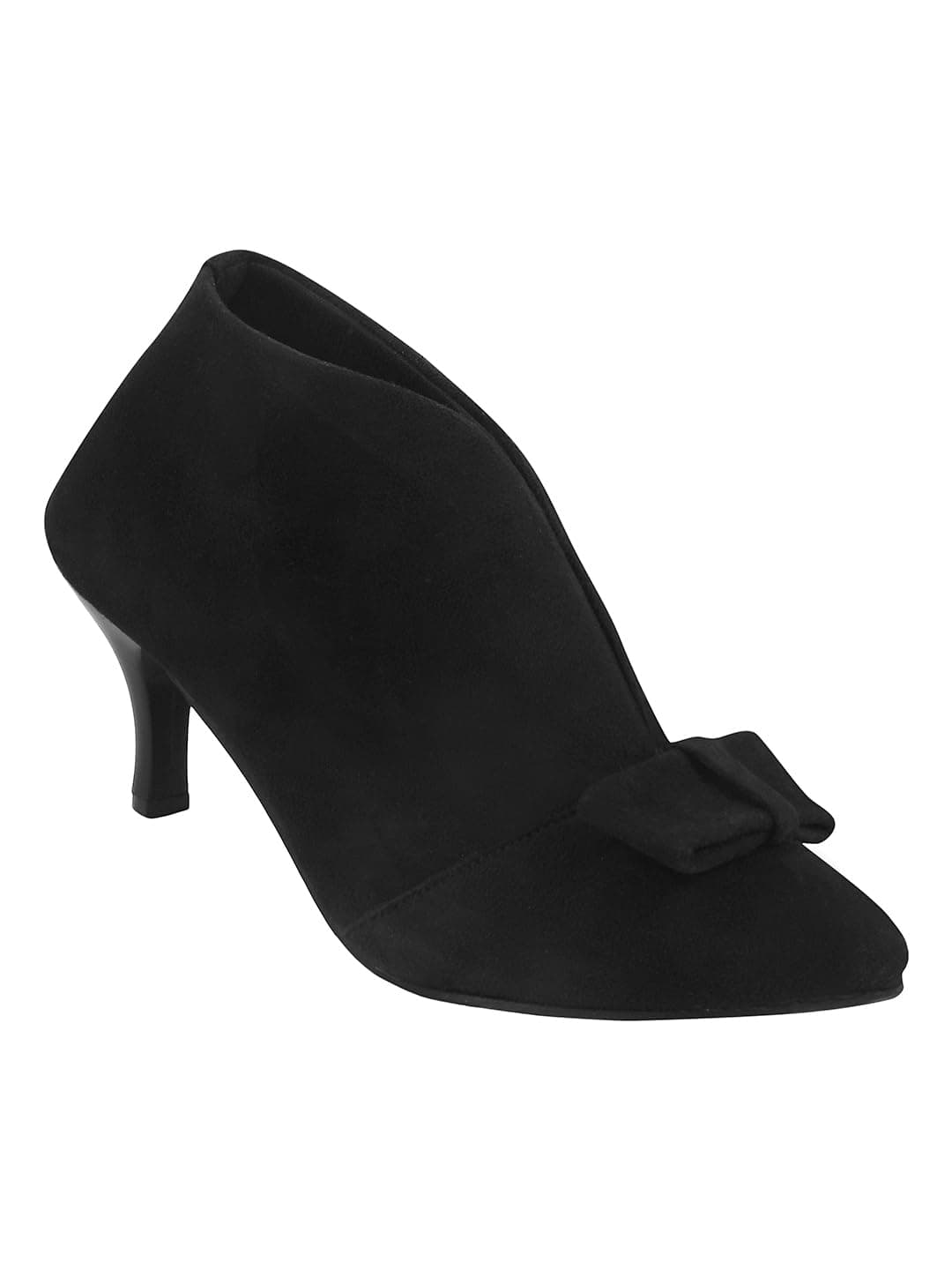 Shoetopia Women's BlackSuede Ankle Boot Heels – Pointed Toe with Bow Detail, Stylish & Comfortable Shoes EU38