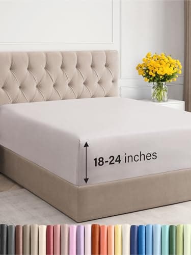 Extra Deep Queen Fitted Sheet Hotel Luxury Single Fitted Sheet Only Easily Fits 18 inch to 24 inch Mattress Ultra Soft Wrinkle Fade Free wExtra Deep Pocket Breathable Comfy Light Grey