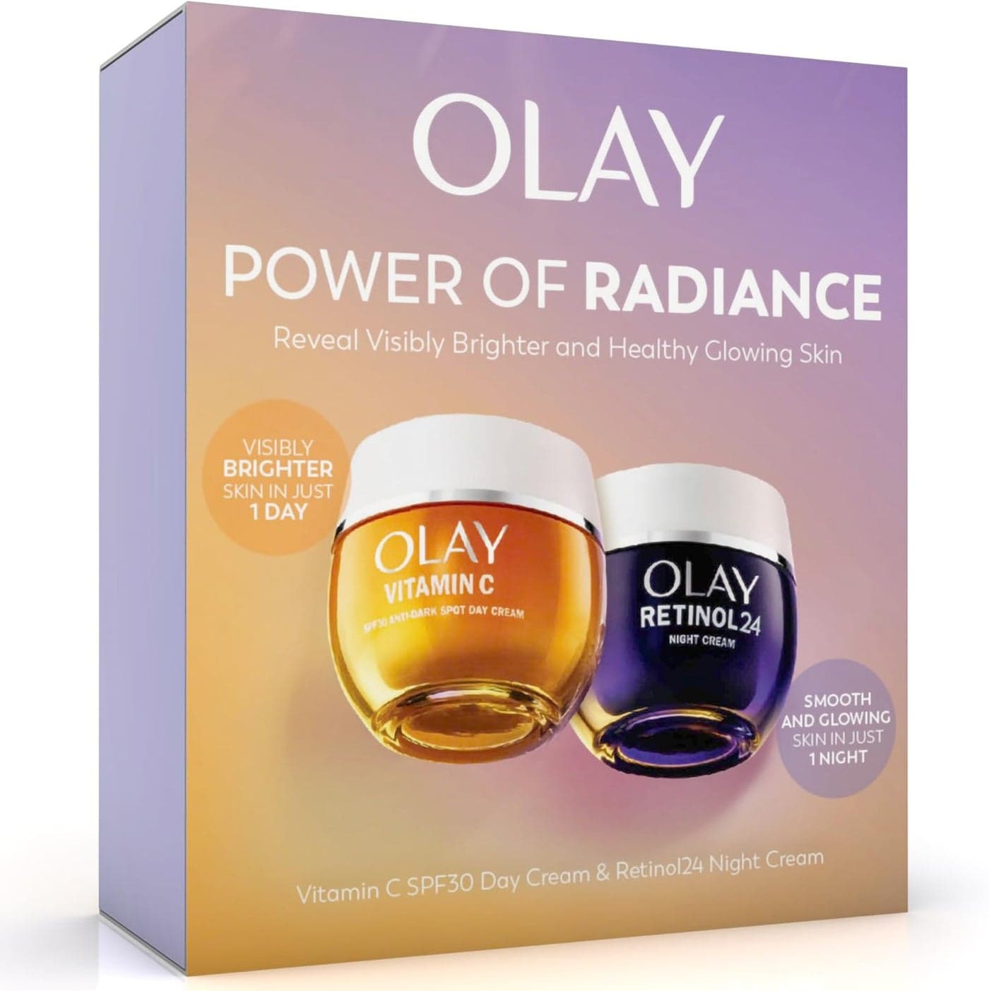 Olay Power of Radiance Giftset Vitamin C AntiDark Spot SPF 30 Day Cream Face Moisturiser 50ml Retinol 24 Night Cream 50ml Brightening Glow Skincare for Women
