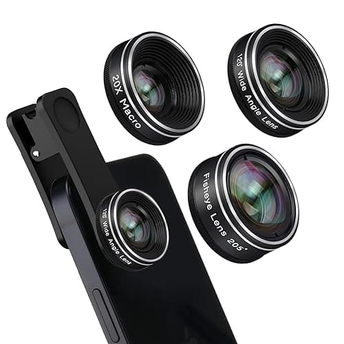 Phone Camera Lens, Godefa 3 in 1 Phone Lens kit-205° Fisheye Lens + Macro Lens + 120° Wide Angle Lens,Clip on Cell Phone Camera Lens Kits Compatible with iPhone,Most Smartphones