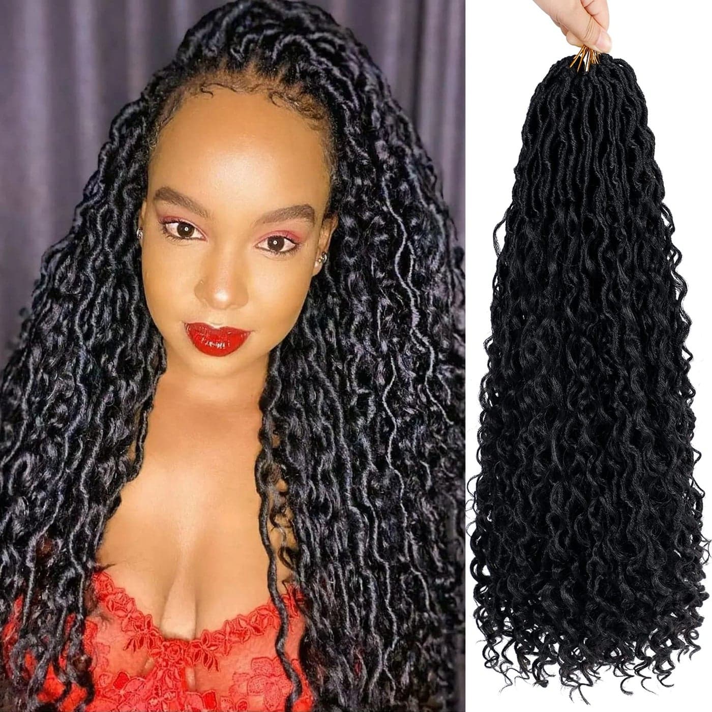 Goddess Locs Crochet Hair 22 Inch 7 Packs Boho Faux Locs Crochet Hair for Black Women Pre Looped Crochet Locs with Curly Ends 1B