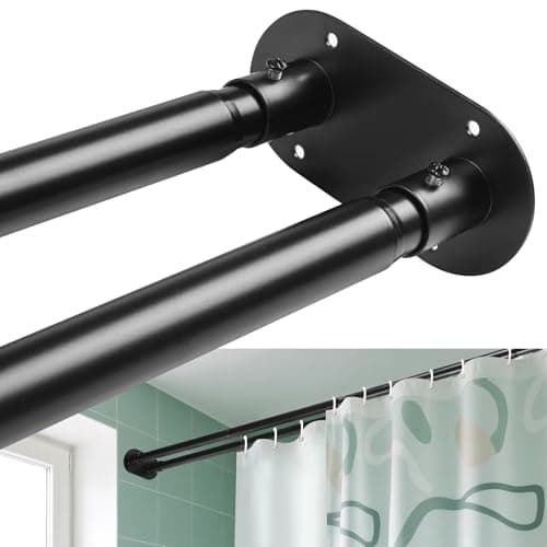 Anndason Double Shower Curtain Rod 28 to 75 Inches Elegant Double Shower Rod Adjustable Wall Mounted Double Shower Curtain Pole for Bathroom (Black, 28 to 75")