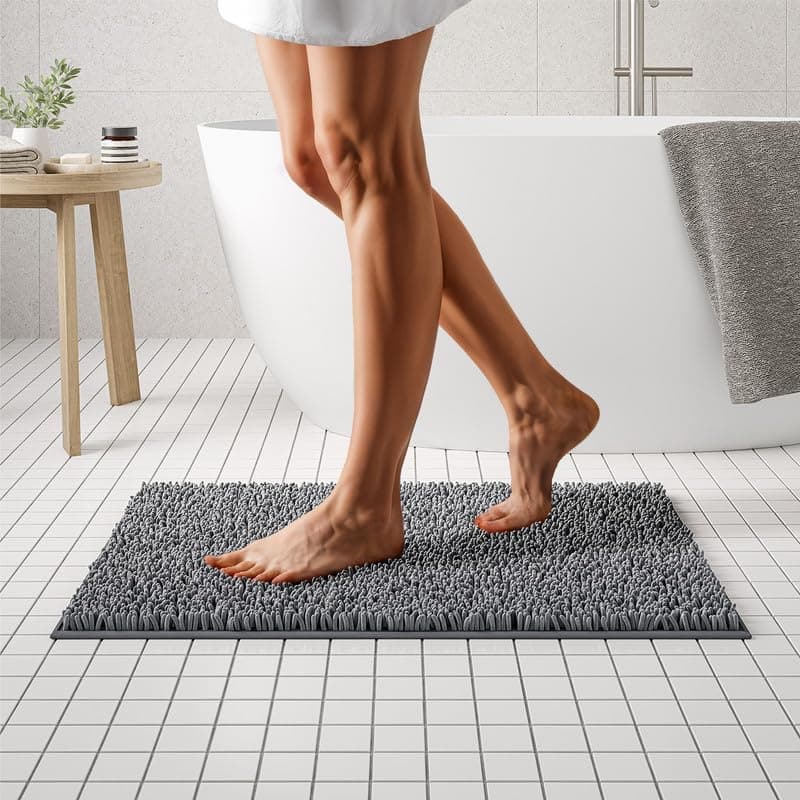 MAYSHINE Plush Shaggy Chenille Bath Mat Extra Soft Super Absorbent NonSlip Bathroom Rug Fluffy Microfiber Area Rug Sets for Bathroom Floor Kitchen Living Room 32x20 Charcoal Gray