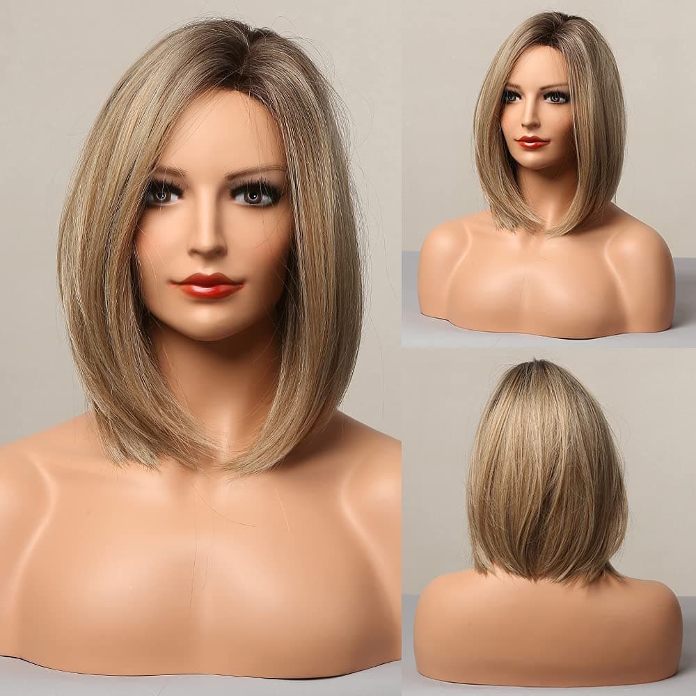 HAIRCUBE Short Wigs for WomenOmbre Ash blonde Bob Wig Shoulder Length Synthetic Wig Heat Resistant Hair for Daily Party Use 12 Inches