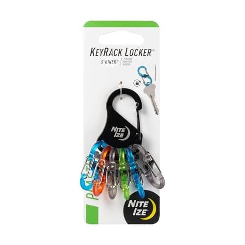 Nite Ize KeyRack Steel S-Biner - Plastic Key Carabiner Organizer with 6 S-Biners - Keychain Accessories to Hold Keys Securely and Separately