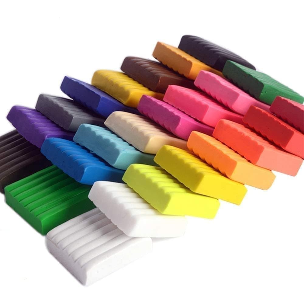 KRYTONE Polymer Clay Kit Pack of 12 with 1 Clay Tool Set 1 Key Chain and Assorted Hooks and Beads 20 g Each