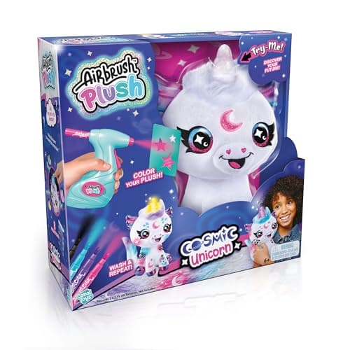 Canal Toys Airbrush Plush Cosmic Light Up Unicorn Decorate wash Repeat Customize Your own Spray Art Plush Light up Fortune tellers Horn Ages 6