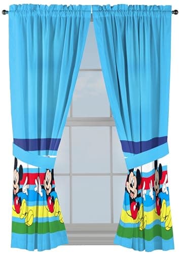 Sunny Side Up Window Curtains for Kids Bedroom 4-Piece Drape Set with 2 Tiebacks, Blue - Mickey Mouse, 42" W x 63" L (Pack of 2)