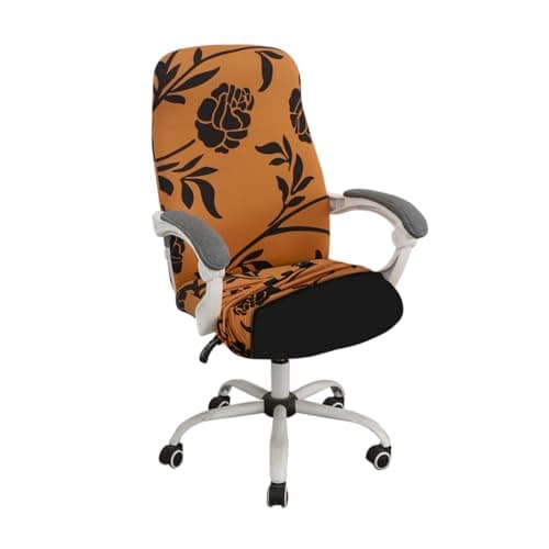 HOKIPO 'Elira Series' Polyester Blend 140gsm Stretchable Office Chair Cover, Copper Brown Floral - Medium (AR-5223-C8-M)