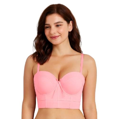 Fashiol Women's Lightly Padded Wired Stylish Mesh Designed Pushup Bra Detachable Straps Corset Bralette | 32 Till 38 (in, Numeric, 28, 911 Pink)