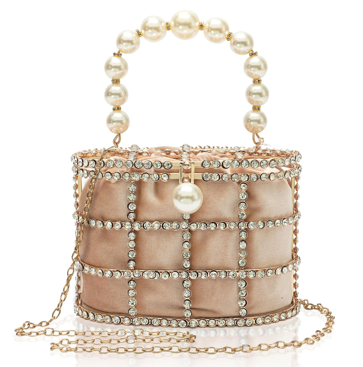 CARIEDO Evening Handbag Women Clutch Purses with Pearl Diamonds for Wedding Prom Birthday Party Dinner Accessories (Apricot)