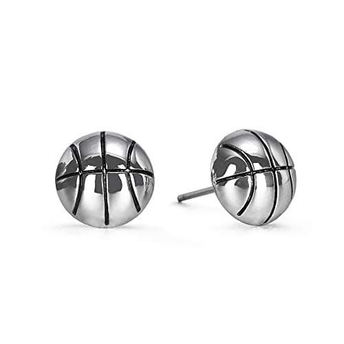 GIMMEDAT Basketball Girls Silver Stud Earrings Sports Jewelry Player Woman Mom Gift
