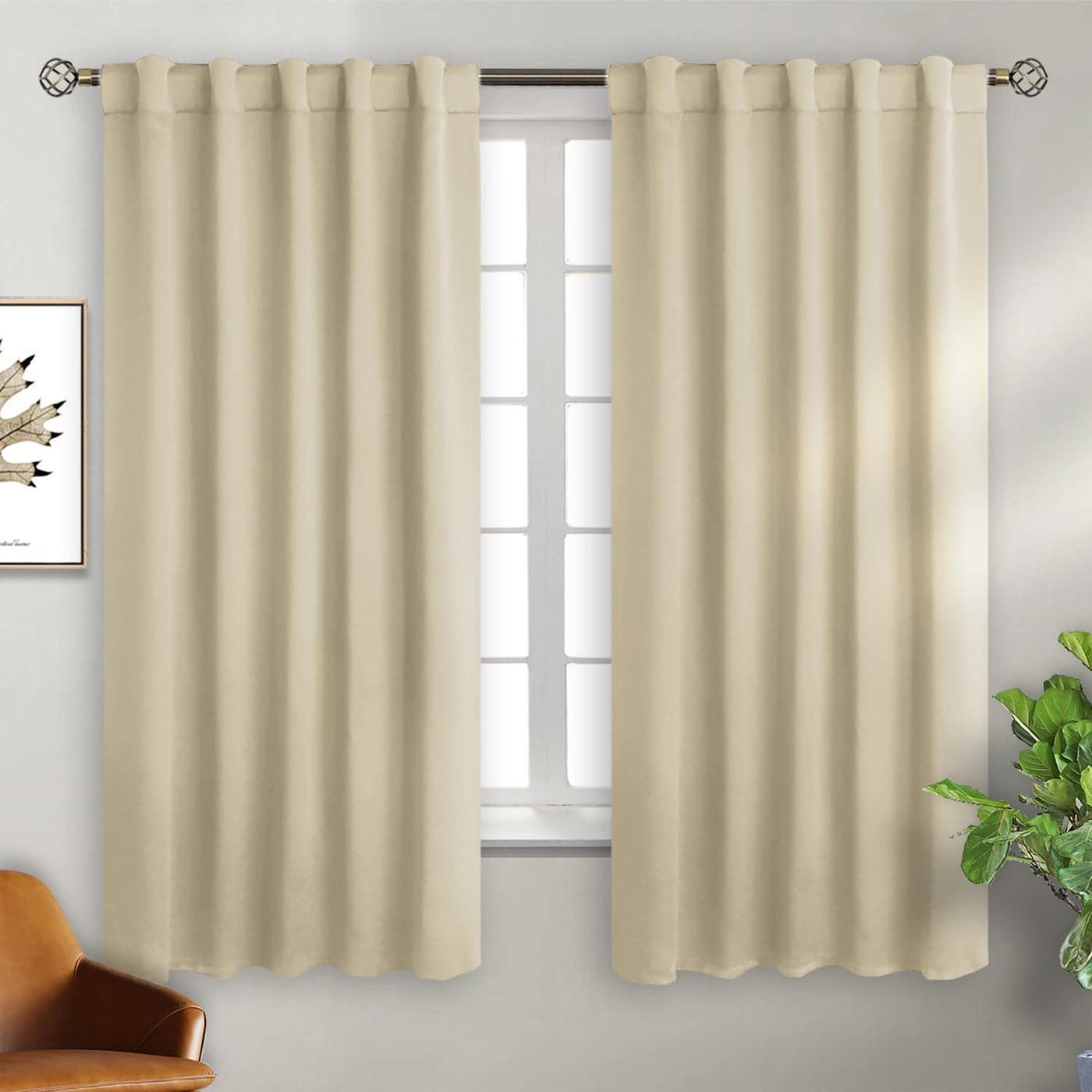 BGment Beige Room Darkening Curtains 63 inch Length Rod Pocket and Back Tab Thermal Insulated Curtains for BedroomLiving Room 2 Panels Set 42 x 63 Inch