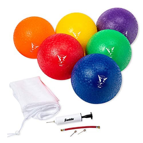 Franklin Sports Kids Dodgeballs 6 Pack of 7 Inflatable Playground Balls for Kickball Dodgeball and More Soft Cover Pump and Carry Bag Included
