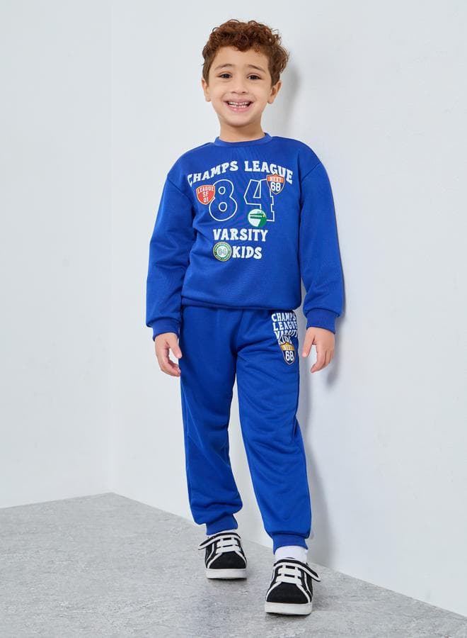 Boys Blue Varsity Print Sweatshirt And Joggers Set