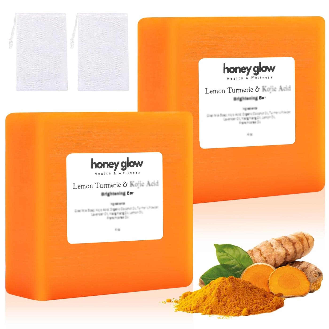 Nicgou Honey Glow Lemon Turmeric Kojic Soap Bar Turmeric Soap Bar for Face Body Natural Handmade Soap for All Skin Types 2pcs