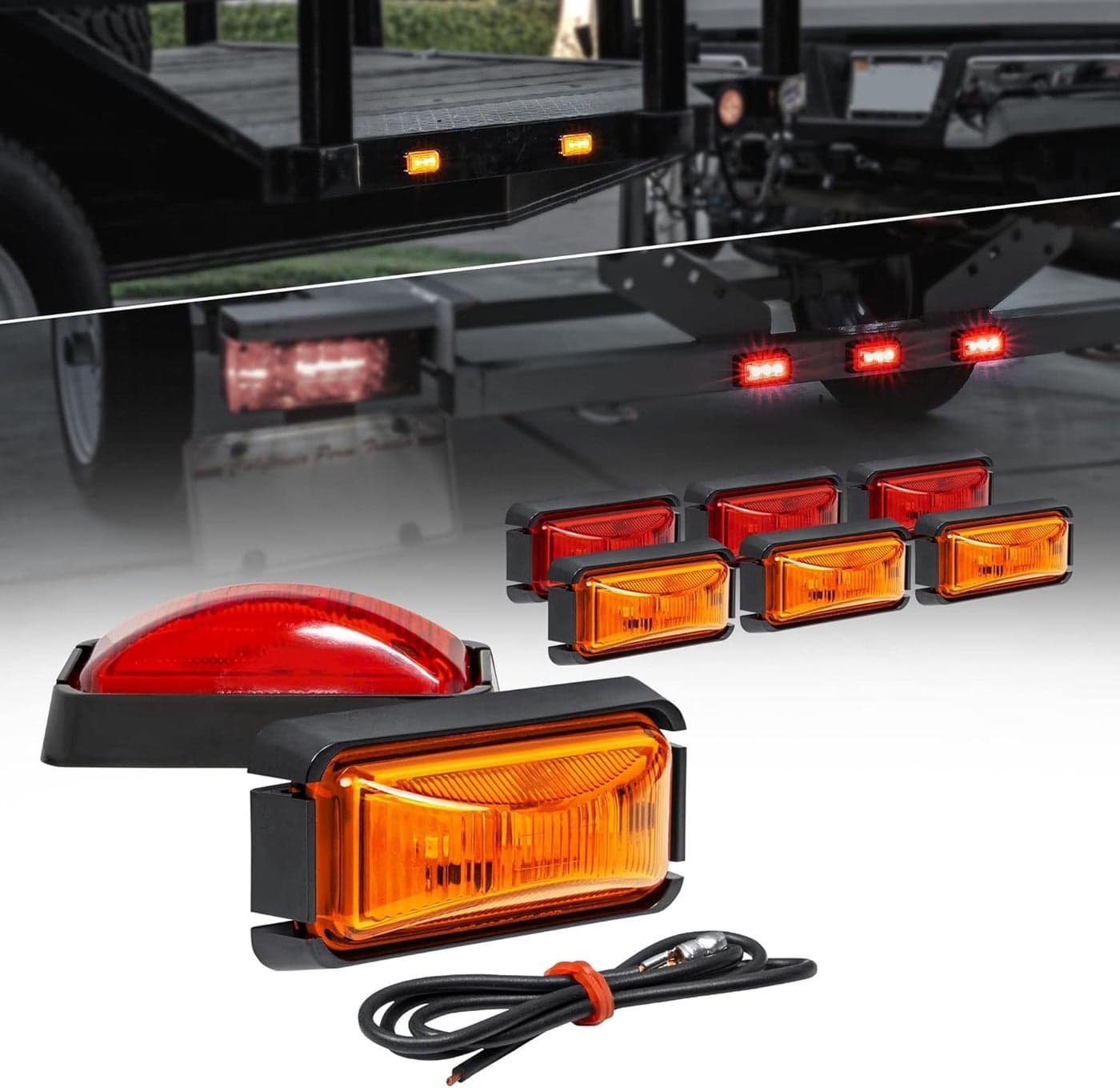 ONLINE LED STORE 8pc 2.5" Amber + Red Trailer Marker Light with Black Bezel - Waterproof IP67