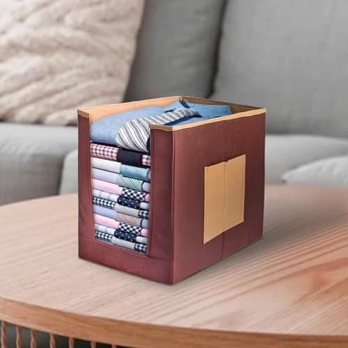 PrettyKrafts 1 Pc Non Woven Shirt Stacker/Cloth Organizer for Storage/Closet & Wardrobe Organizer for Storage/Foldable Shirt Organizer Cloth Storage Box (Beige & Brown, 25x38x40 cm)