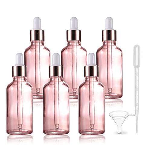 6 Pcs Pink Glass Dropper Bottle for Essential Oils 17 Oz Empty Bottle With Reagent Pipette RoseGolden Caps Perfume Travel Vial Container FREE Pipette Funnel Included