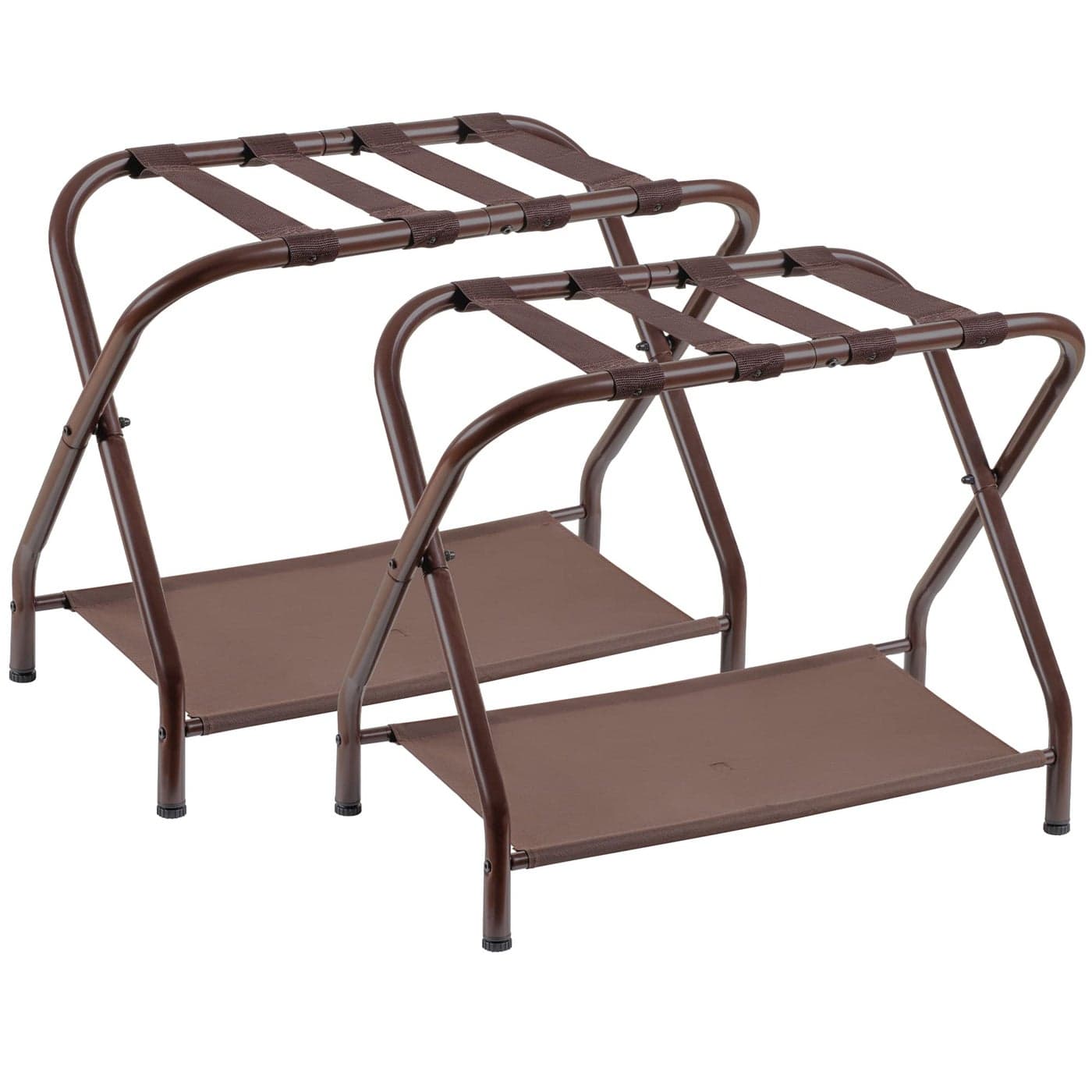 Heybly Luggage RackPack of 2Steel Folding Suitcase Stand with Storage Shelf for Bedroom Hotel Foldable Steel Frame Guest Room Bedroom Hotel 262 L x 144 W x 205 H BrownHLR004Z2