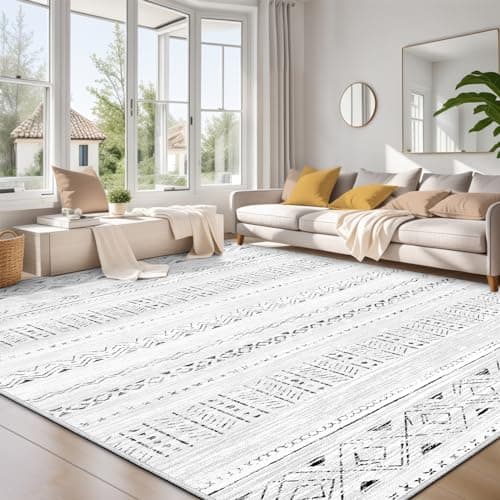 cotiled 8x10 Area Rug Living Room: Washable Boho Rugs with Non Slip Backing Large Soft Indoor Stain Resistant Carpet for Bedroom Farmhouse Dining Room Lightweight Home Decor Dark Grey