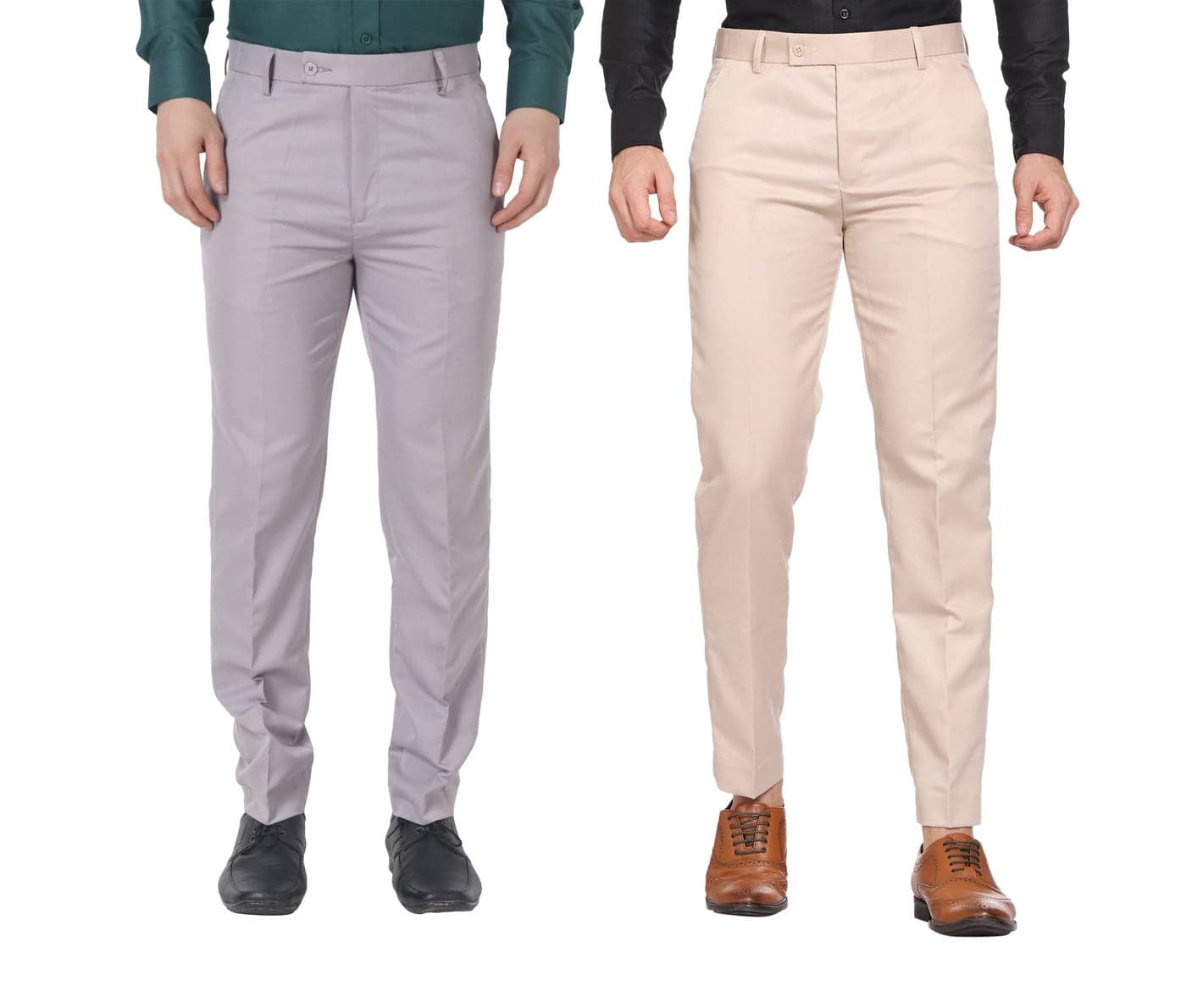MALENO Men's Slim Fit Cotton Blend Formal Mid Rise Trouser (ML104_Lightgrey_Cream_28)