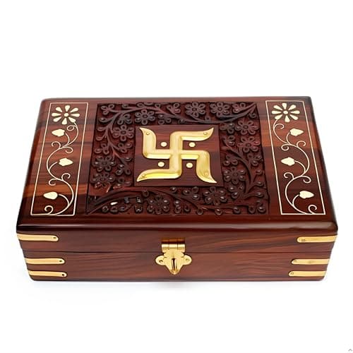 RGrandsons Handmade Wooden Jewellery Box for Women Jewel Organizer Hand Carved with Intricate Carvings Gift Items - Om Design (OM_Design_()
