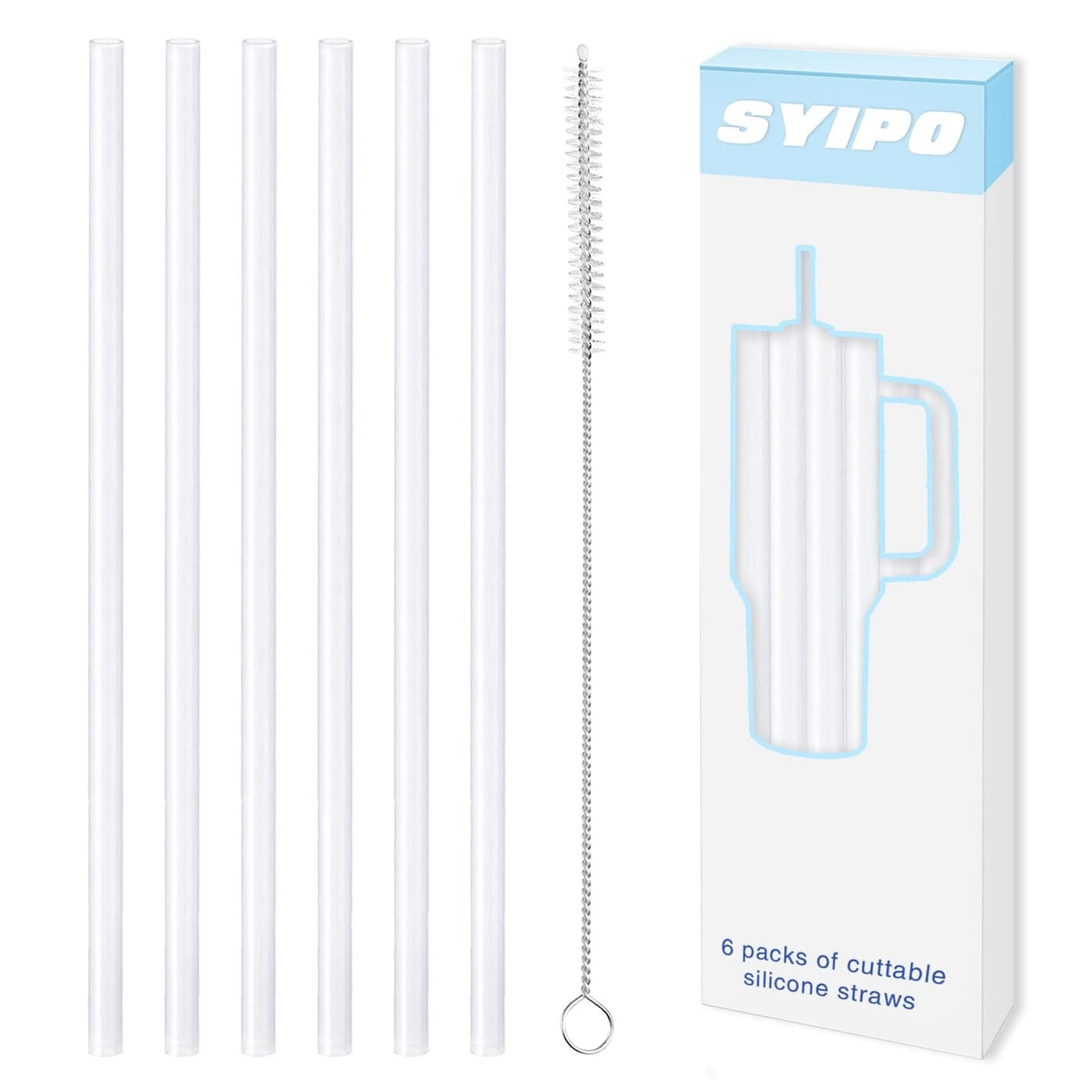 Replacement Silicone Straws for Stanley 40 oz Adventure Tumbler 6 Pack Reusable Food Grade Silicone Straws with Cleaning Brush Can be Cut Off for Stanley Cup 40 oz Water Jug Accessories 12 Long