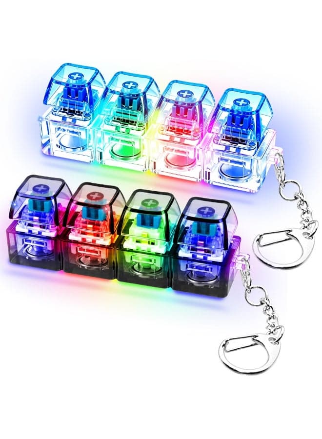 2 PCS Glow Keyboard Fidget Toy, Keyboard Fidget with LED Light Keychain 4-in-1 Keyboard Decompression Button Finger Clicker Toys, Button Stress Relief Fidget Gifts for Kids Adults(Blue Black)