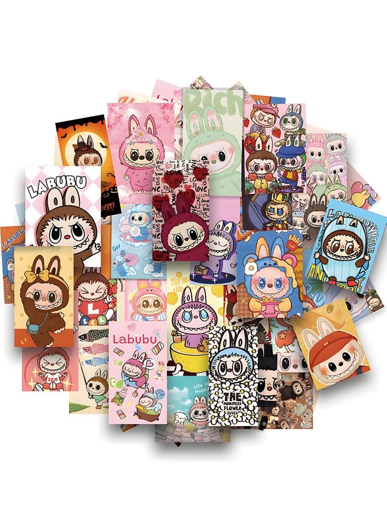 50 Pcs Labubu Cartoon Stickers for Teen Water Bottle, Cool Terror Labubu, Waterproof, Vinyl Decal for Kids Adult Girl Laptop, Skateboard, Phone, Guitar, Travel, Case, Bike Decoration