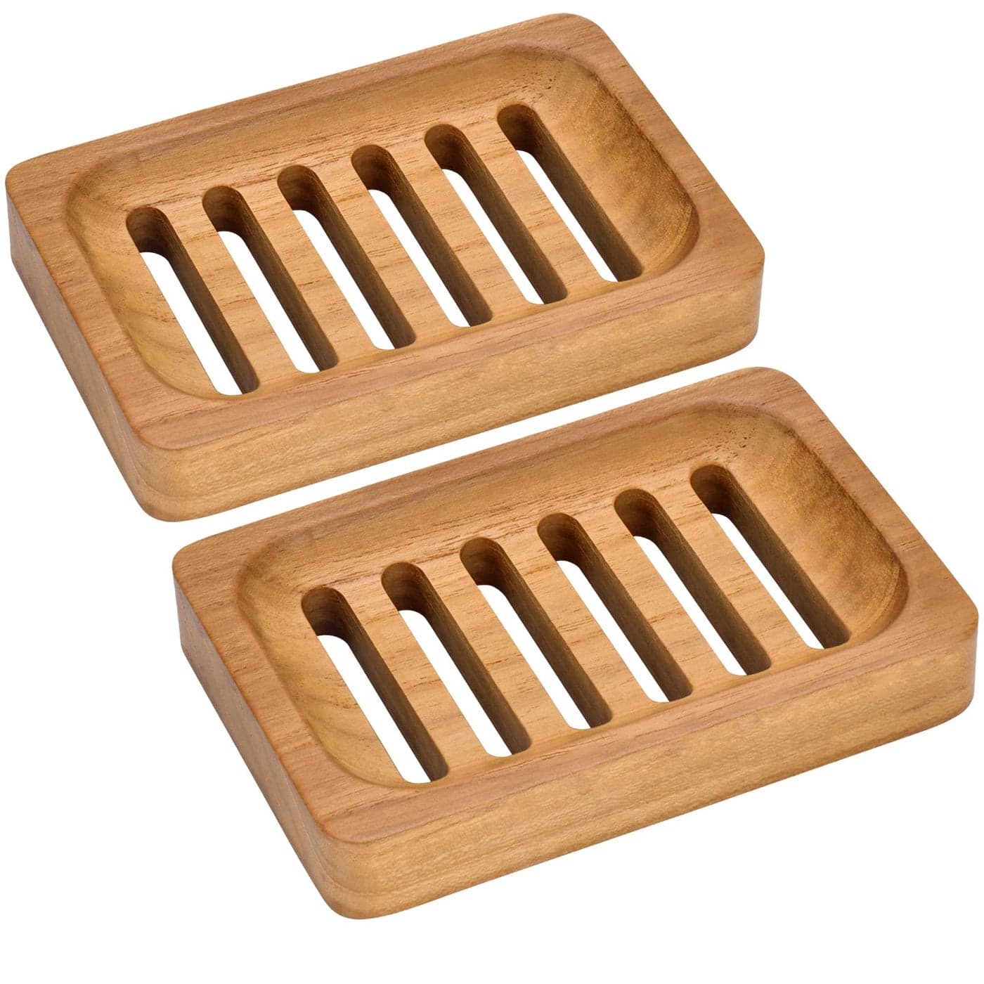 DEBETOOL Teak Wood Soap Dish 2 Pack Waterproof Self Draining Soap Dish Natural Wooden Bar Soap Holder for Bathroom and Kitchen