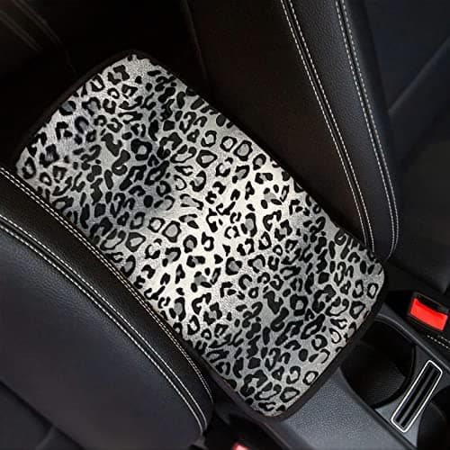 Dreaweet Grey Leopard Printed Universal Auto Center Console Lid Pad Soft Comfy Car Armrest Seat Box Protector Fit for Most Standard Size Vehicle Interior Accessories
