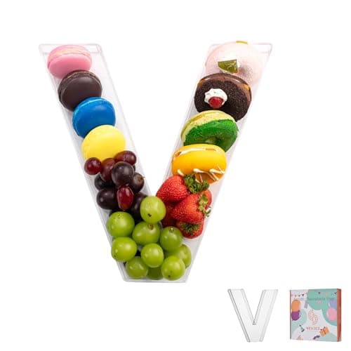 11" Clear Acrylic Letter & Number Charcuterie Tray-Reusable Fillable Alphabet Box for Displaying Candy,Cake,Snacks– Party Dessert Serving Plate for Birthday, Wedding Anniversaries, Baby Shower (V)