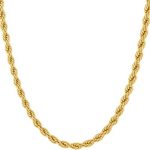 LIFETIME JEWELRY 24k Real Gold Plated 4mm Rope Chain Necklace Diamond Cut Gold Chain for Men Women Boys (18 inches, Gold Plated)