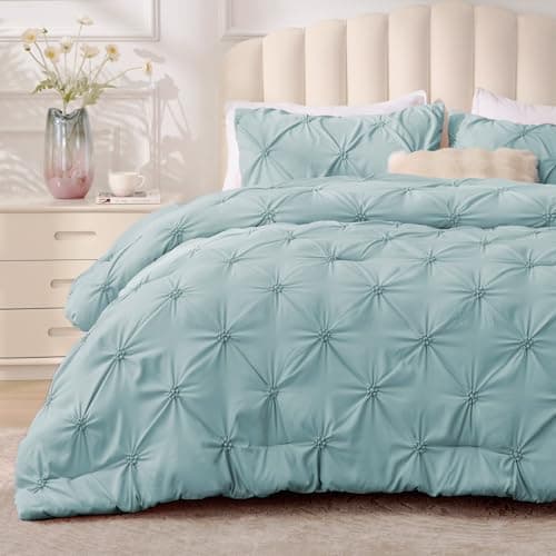 BEDELITE Dusty Blue Twin Comforter Set - 2 Peices Boho Pintuck Bedding Comforter Sets, Lightweight Soft & Warm Twin Bedding Sets with 1 Pillowcase for All Season