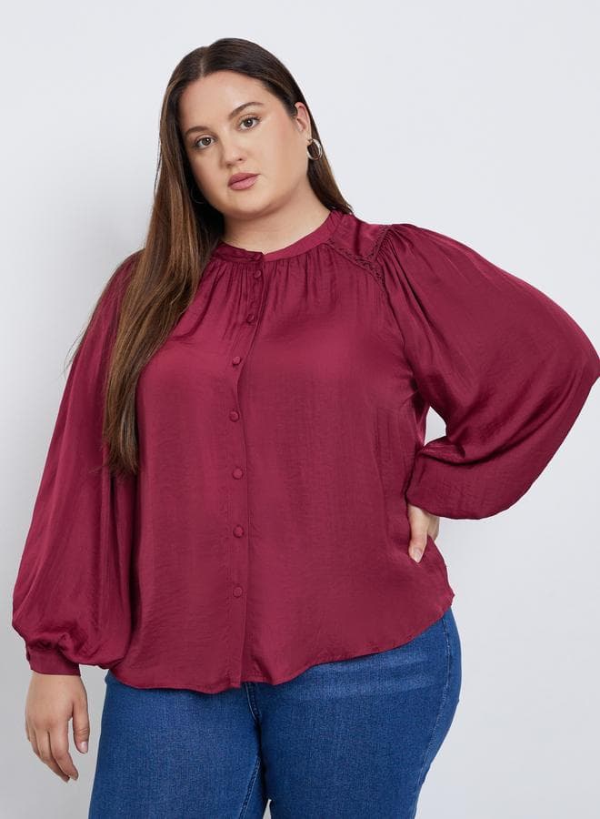 Styli Plus Size Burgundy Long Sleeve Blouse