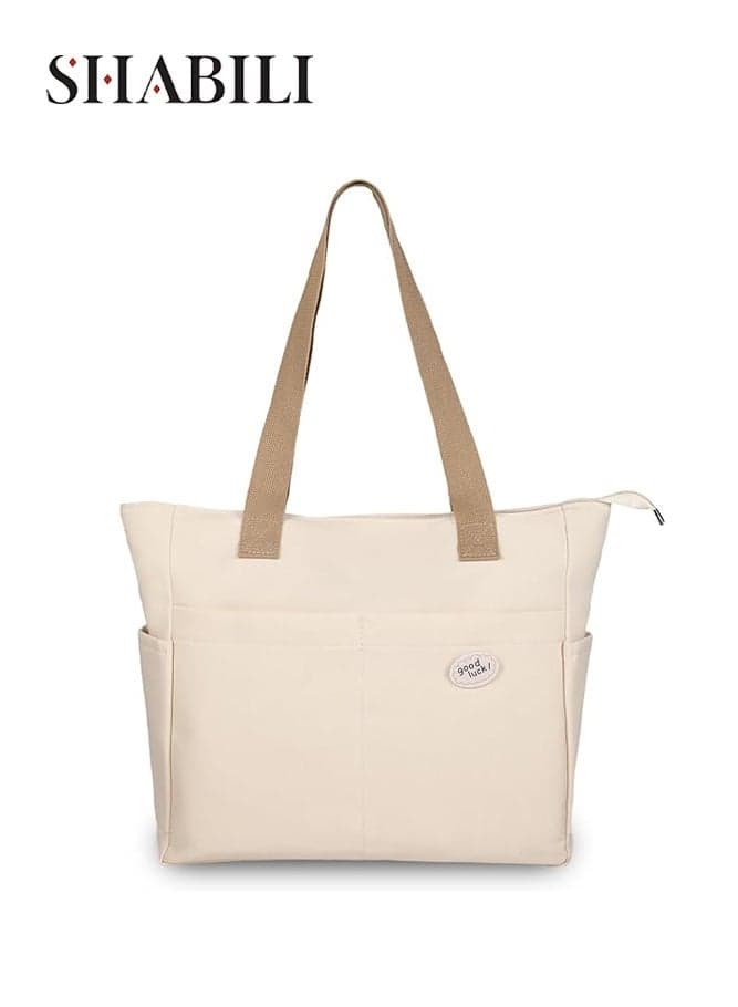 Women's Oxford Cloth Tote Bags, Ladies Large Capacity Shoulder Bag Shopping Bag Ladies Bag, Minimalist Multi-Pocket Commuting Satchel Bag for Office Moms Students Travel with Zipper Closure