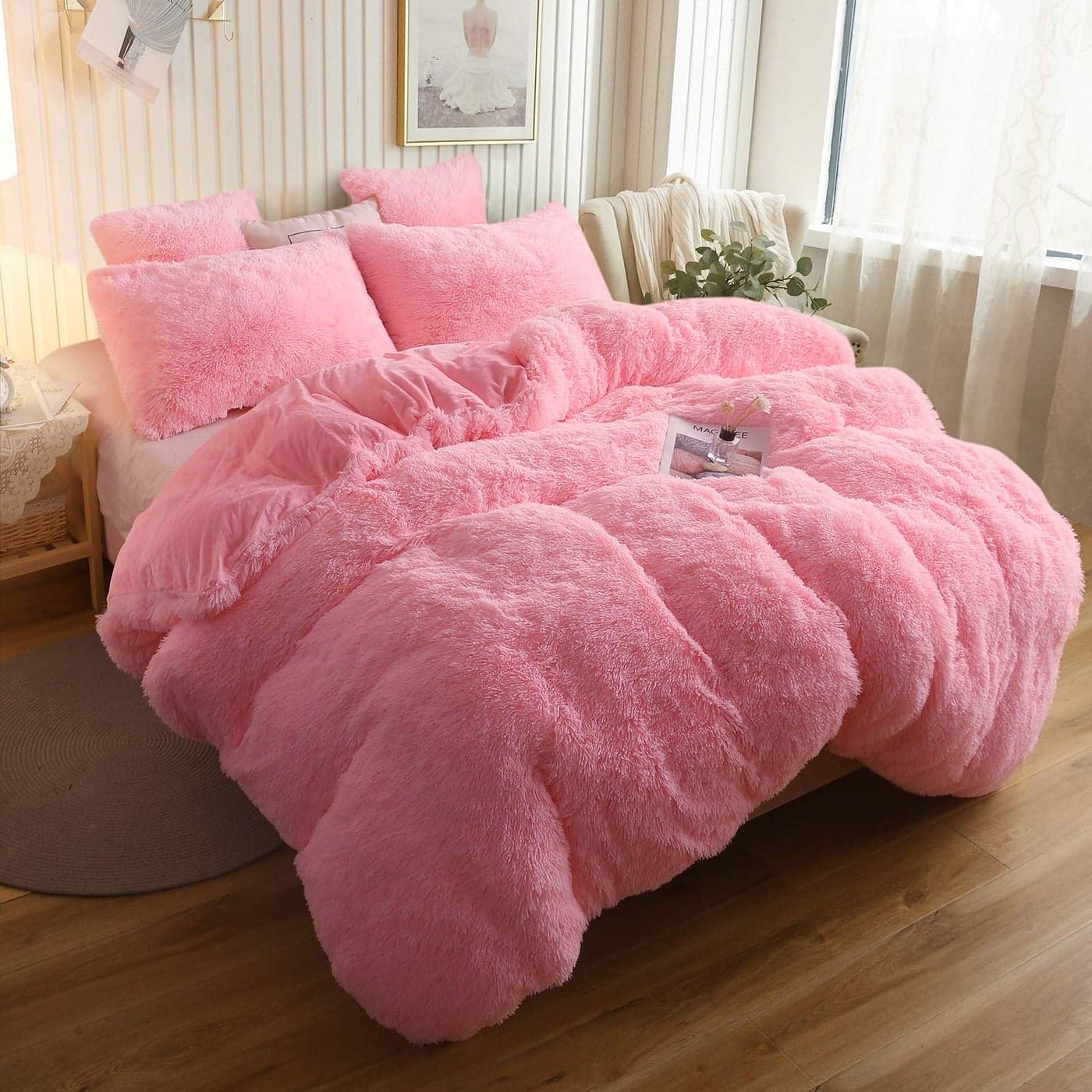 XeGe Plush Shaggy Duvet Cover Luxury Ultra Soft Crystal Velvet Fuzzy Bedding 1PC Fluffy Furry Comforter Cover for Bedroom Home Decoration1 Faux Fur Duvet Cover Zipper Closure Twin Light Pink