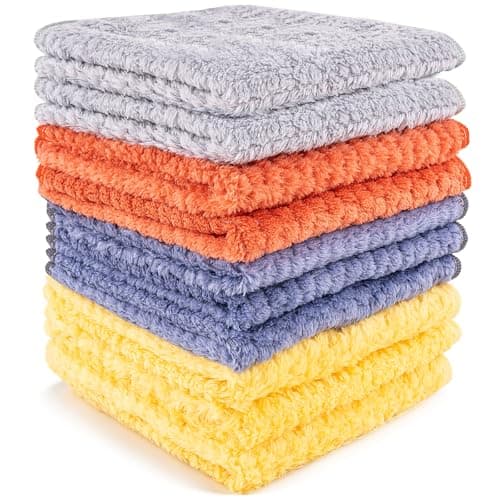 UUDYIGE Microfiber Cleaning Cloths 10Pack 12 x 12 Reusable Lint Free Cleaning Rags for Kitchen Glass Mirrors Stainless Steel Bathroom Dusting and Car Interior Yellow Blue Gray Red