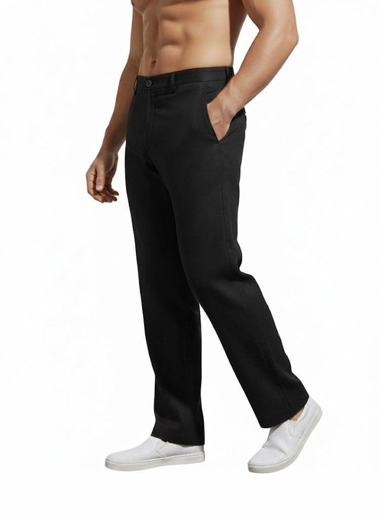 SMOWKLY Casual Trousers for Men |Men’s Regular Fit Straight Pants |Comfortable Stylish Trousers for Men |Soft Fabric Chinos for Everyday Wear, Travel & Office |Linen Cotton Bottom Wear(1692_BK_38)