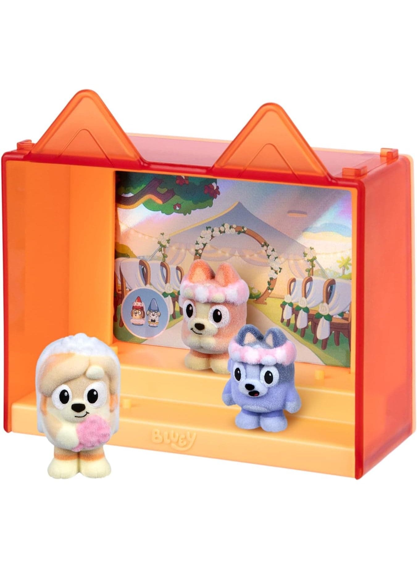 Bluey Fuzzies Episode Pack The Sign | 3 Flocked Mini Figures (1 Exclusive) with Display Case, Foil Trading Card & Collector Guide | Kids Collectible Toys