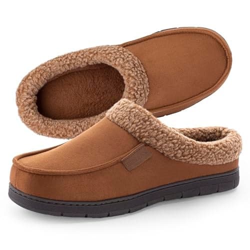 ULTRAIDEAS Men's Warm Fuzzy Moccasin Clog Slipper, Slip on Winter Comfy Indoor/Outdoor House Shoes(Chestnut, 9-10)