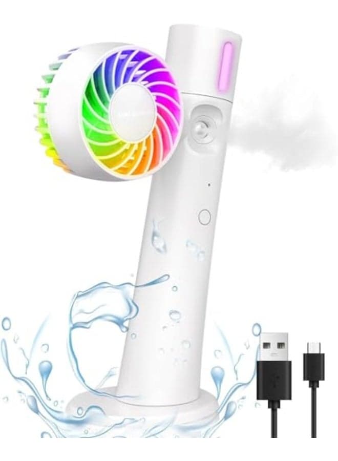 Portable 3-in-1 Fan with Water Spray Sprayer, Portable Small Rechargeable LED Fan with USB Port, Powered by 1200 mAh Battery, For Home, Office, Bedroom, Travel Outdoors, White